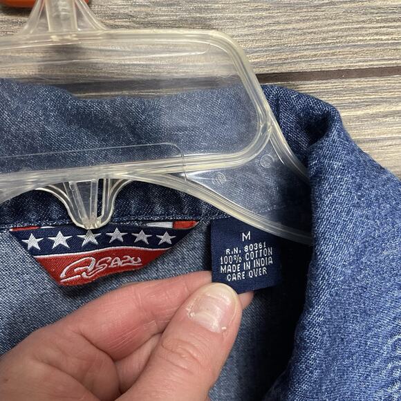 AGAPO Vintage Denim Long Sleeve Button Jacket with Embroided Patches Size Medium - Picture 6 of 9